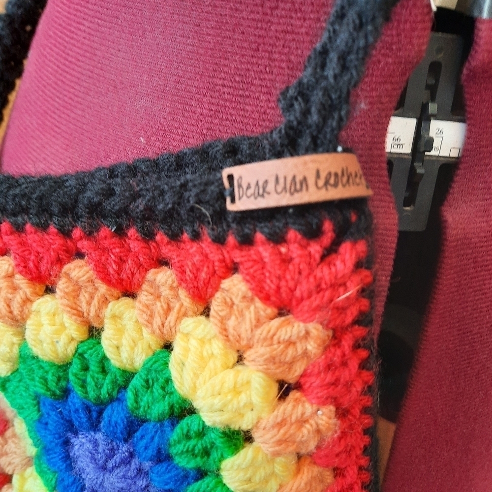 Bear Clan Crochet small granny square rainbow crocheted crossbody bag purse - Picture 4 of 7